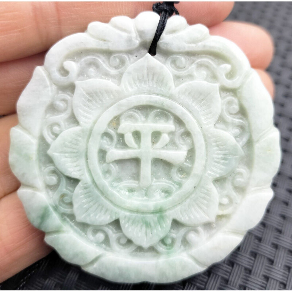 Certified Green Lavender Natural A Jadeite Double Face Flower Yu Symbol Safety Pendant #140/1226