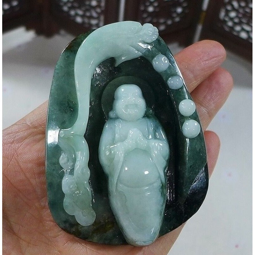 Cert'd Natural Type A Jadeite Jade Dragon Buddha Big Pendant