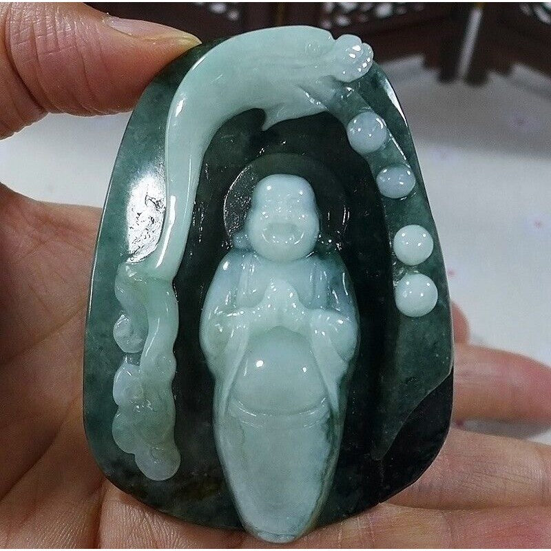 Cert'd Natural Type A Jadeite Jade Dragon Buddha Big Pendant