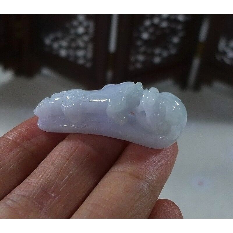 Cert'd Natural Type A Lavender Jadeite Jade Dragon Pixiu Amulet Pendant