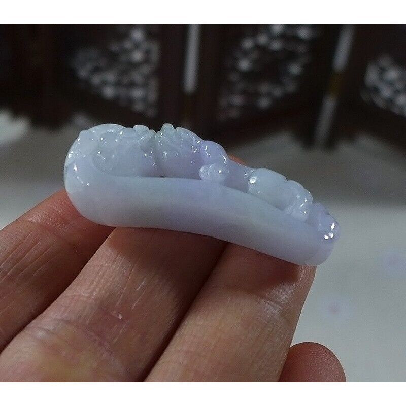 Cert'd Natural Type A Lavender Jadeite Jade Dragon Pixiu Amulet Pendant