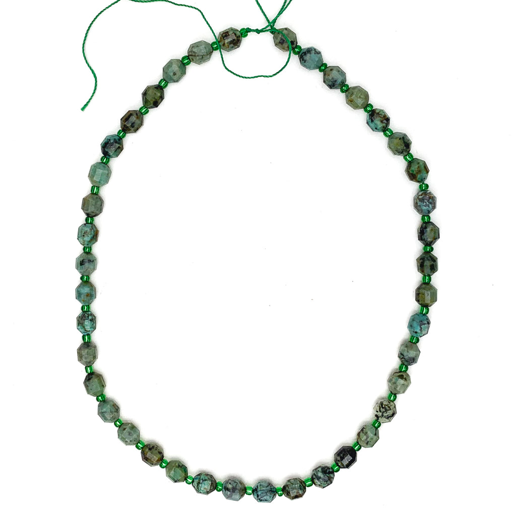 Emerald 7mm Faceted Drums Bead Strand