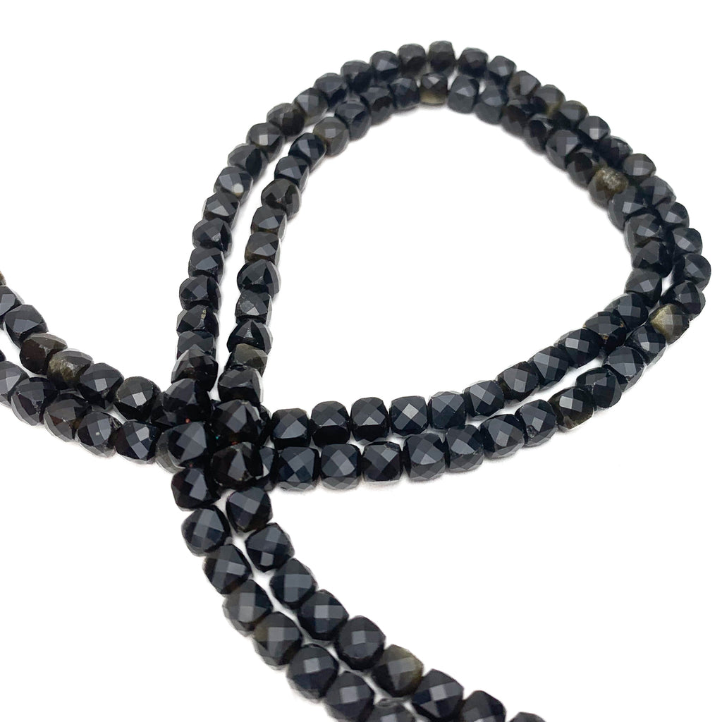 Golden Obsidian 4.5mm Faceted Cubes Bead Strand