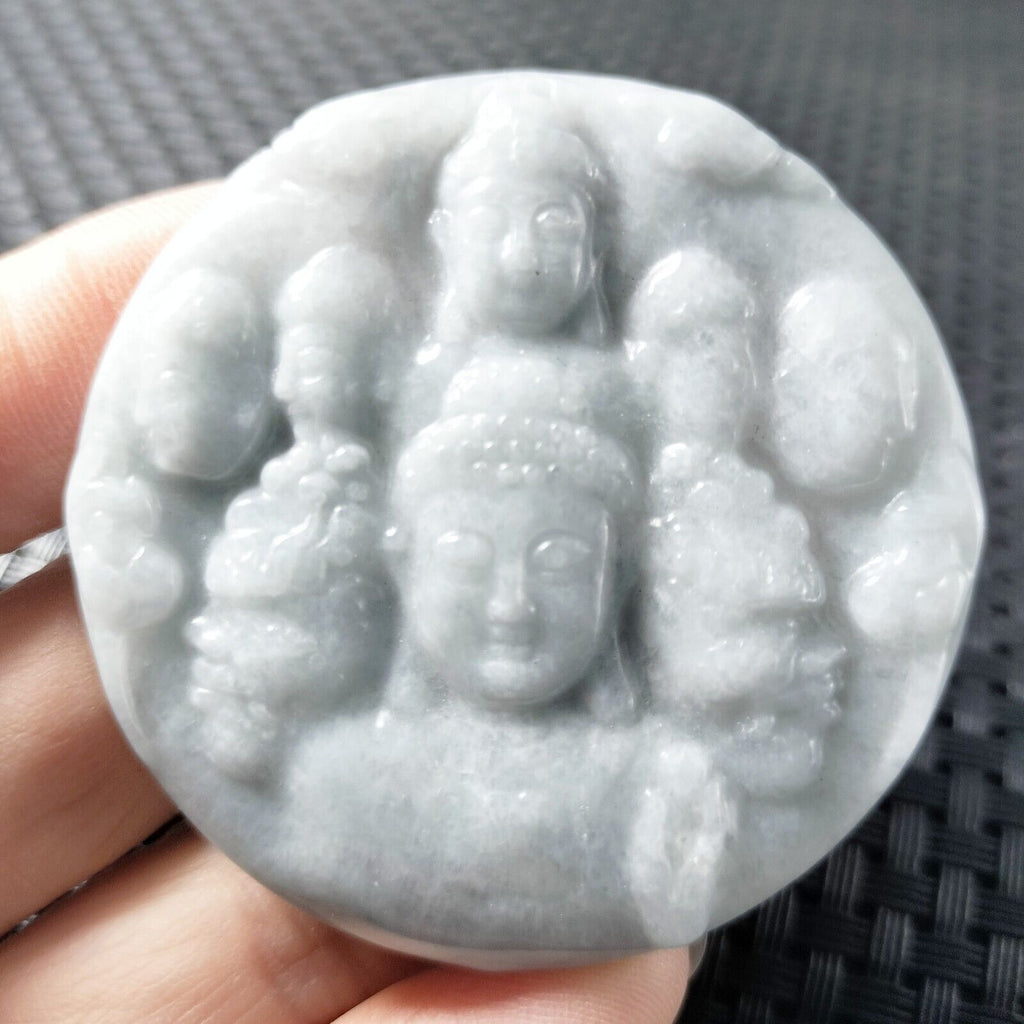 Certified Lavender Natural Type A Jadeite Carved Half Buddha Half Devil Pendant