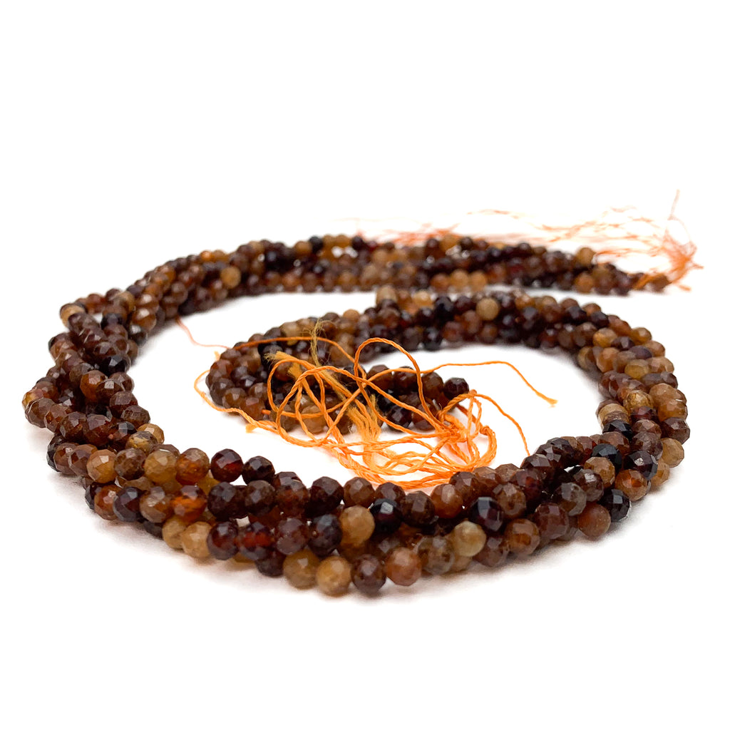 Hessonite Garnet 3.5mm Faceted Rounds Bead Strand