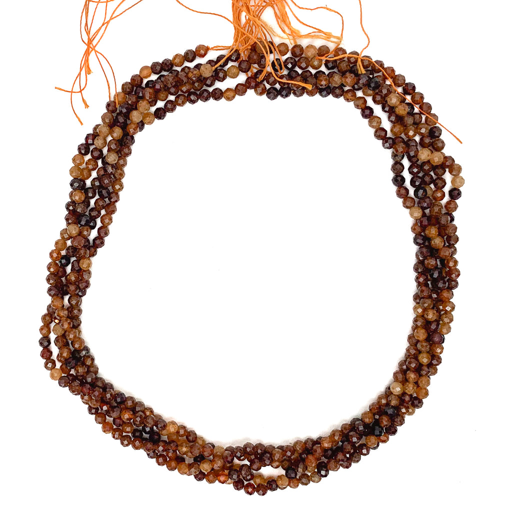 Hessonite Garnet 3.5mm Faceted Rounds Bead Strand