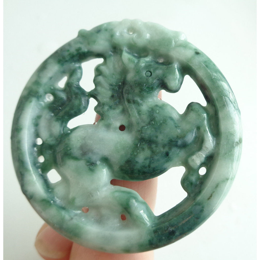 Certified Green Natural A Jade Jadeite Carved Horse Ruyi Pendant 329