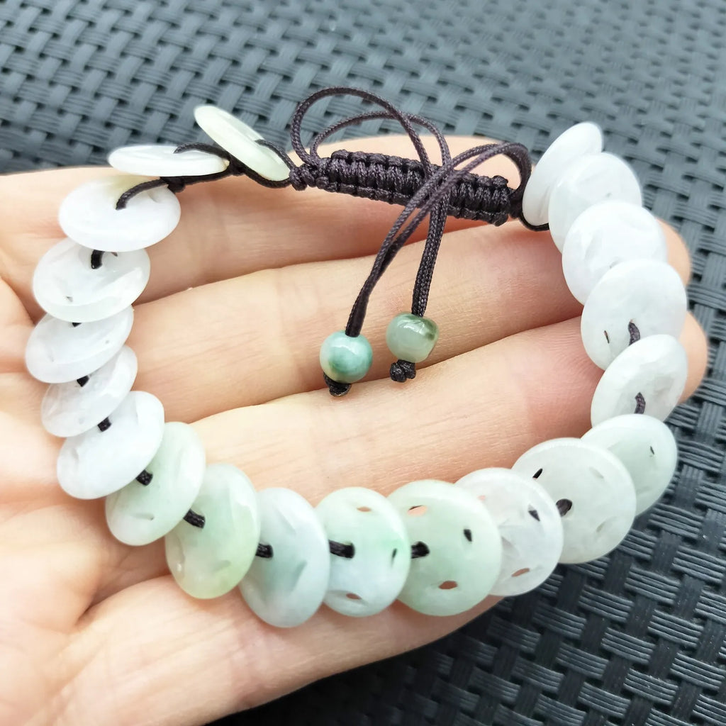 Certified Natural Type A Jade Jadeite Hand-Knitting Circle Coin Beads Bracelet