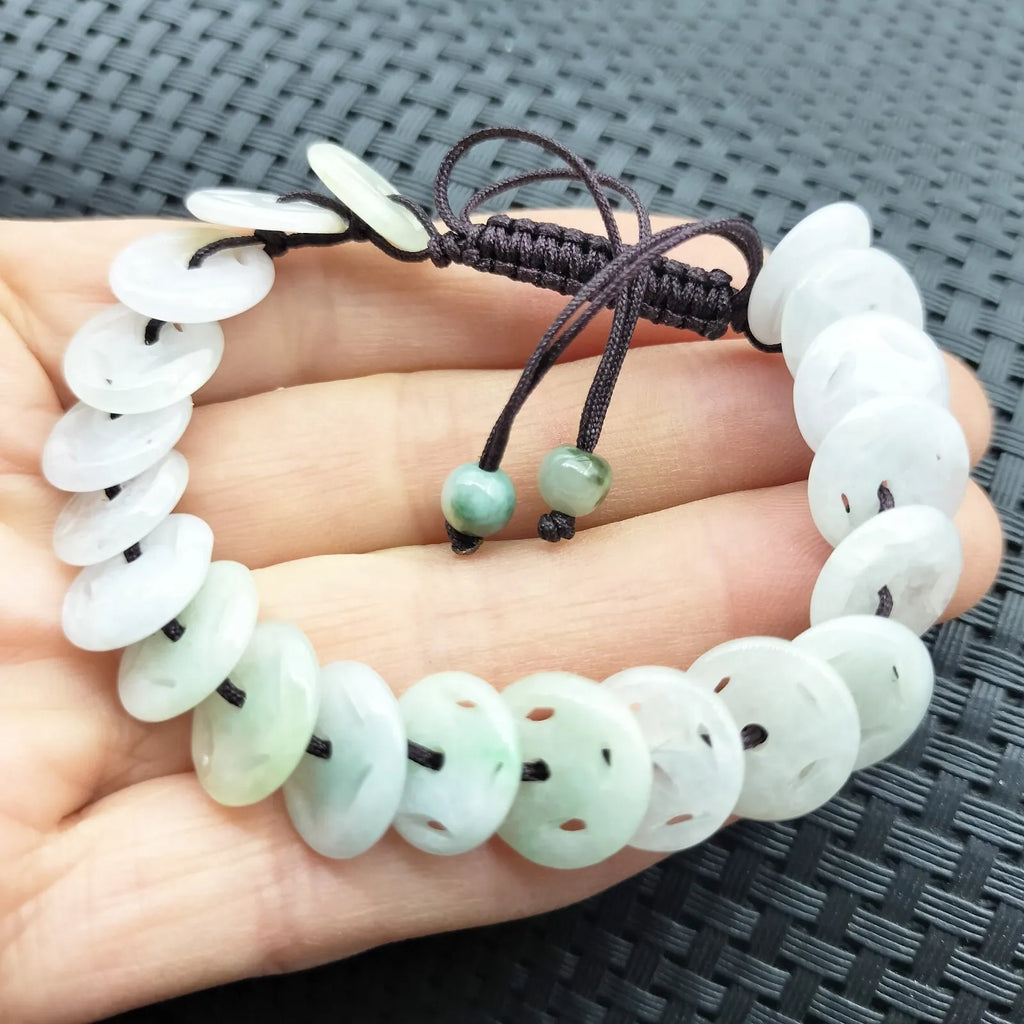 Certified Natural Type A Jade Jadeite Hand-Knitting Circle Coin Beads Bracelet