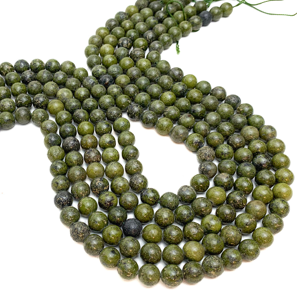 Jade with Pyrite 8mm Smooth Rounds Bead Strand