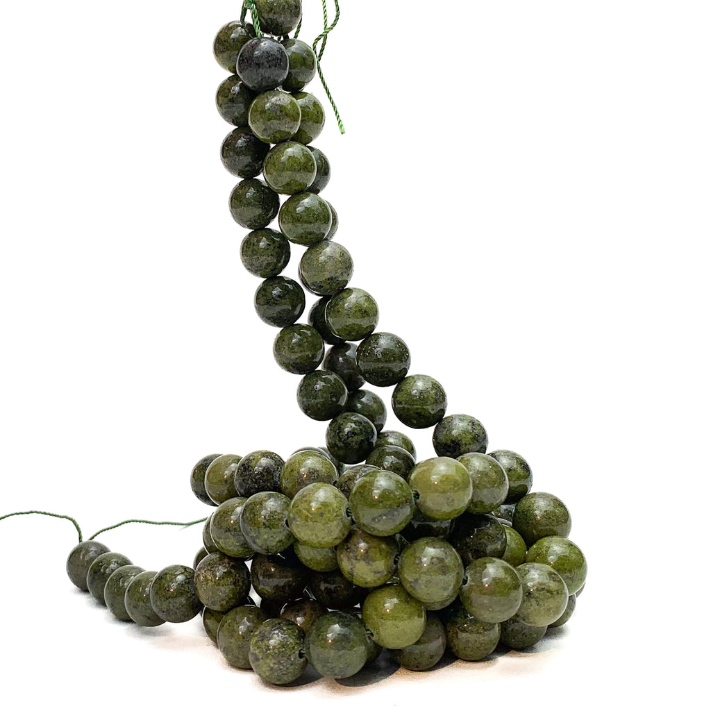 Jade with Pyrite Inclusions 10mm Smooth Rounds Bead Strand