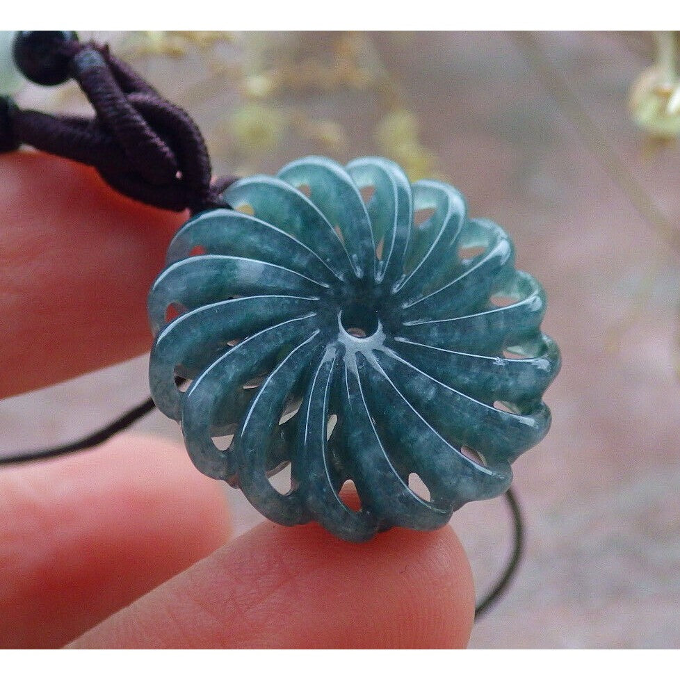 Certified Icy Green Natural A Jade Pendant Endless Flower Knot #614-0303