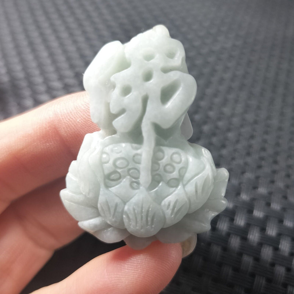 Certified Lavender Natural Type A Jadeite Carved Fo 佛 Lotus Flower Pendant