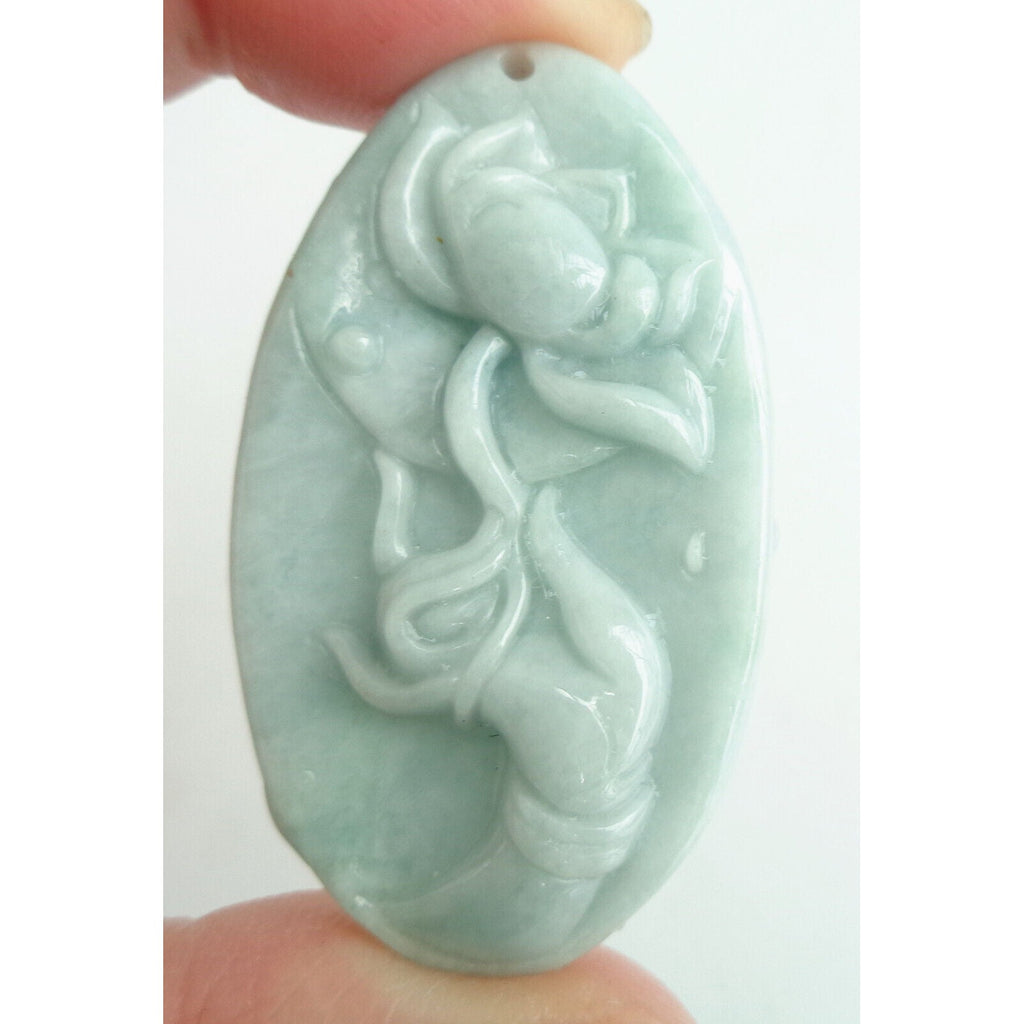 Certified Green Natural A Jade Jadeite Carved Hand Held Lotus Pendant Necklace