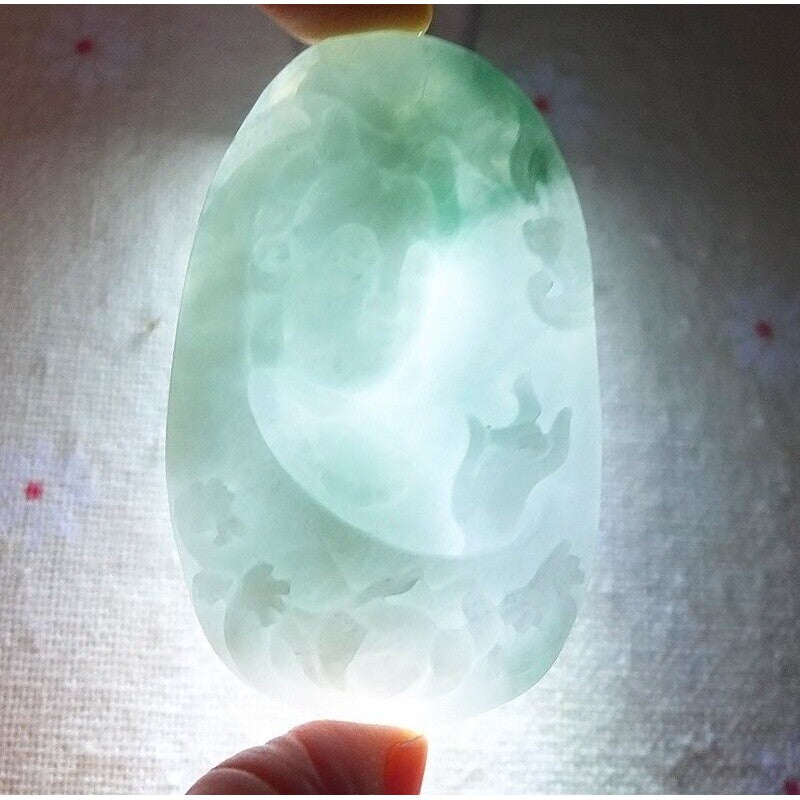 Cert'd Natural Type A Icy Light Green Jadeite Jade Lotus Kwan-Yin Pendant