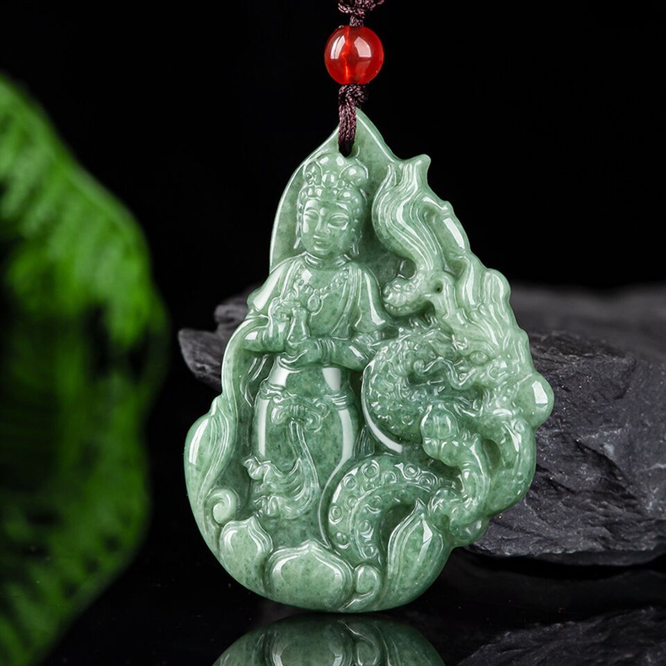 Grade Natural A Jade Jadeite Dragon Buddha Guanyin Pendant #34-1226