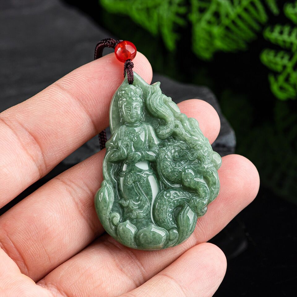 Grade Natural A Jade Jadeite Dragon Buddha Guanyin Pendant #34-1226
