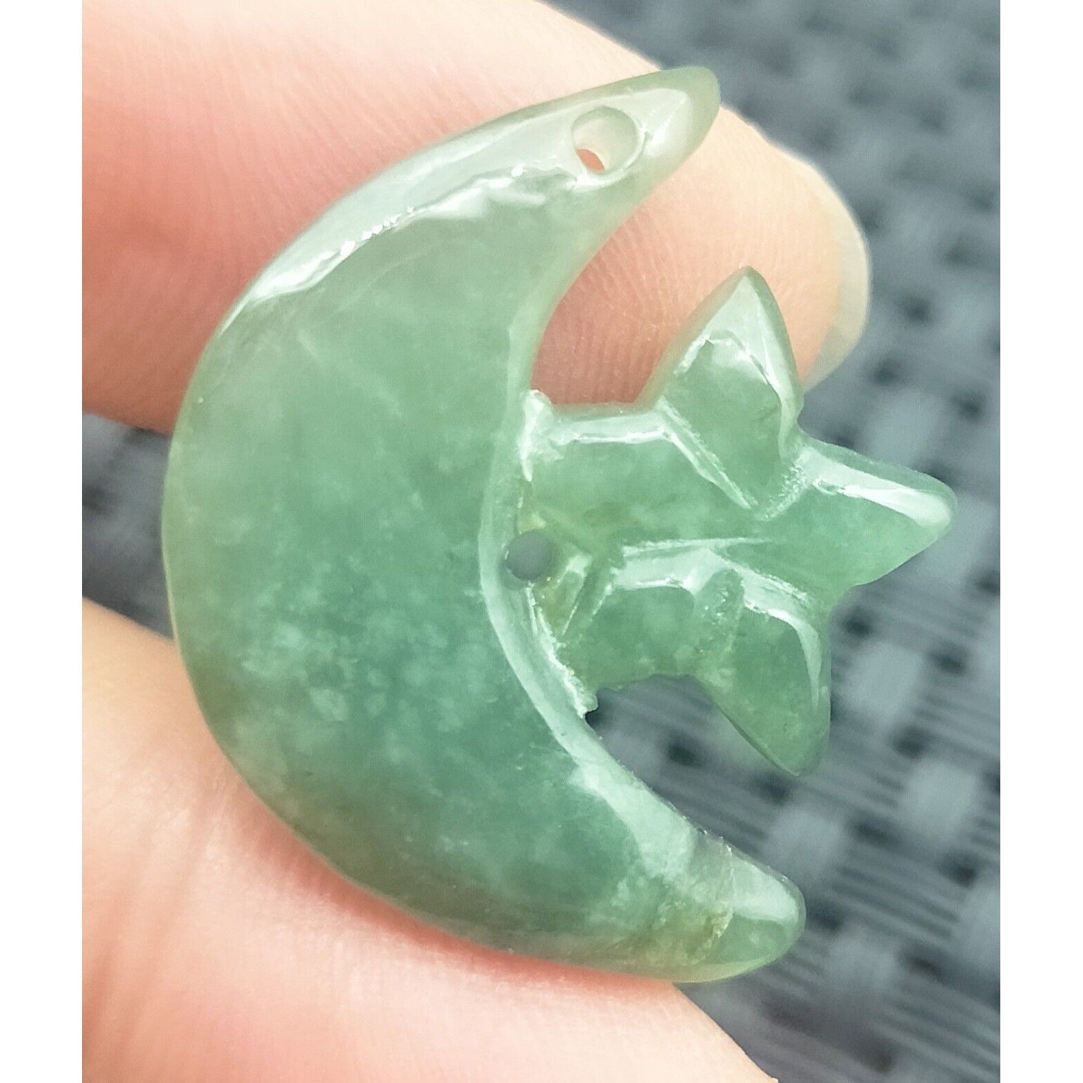 Certified Icy Green Natural Type A Jade Jadeite Carved Moon Star