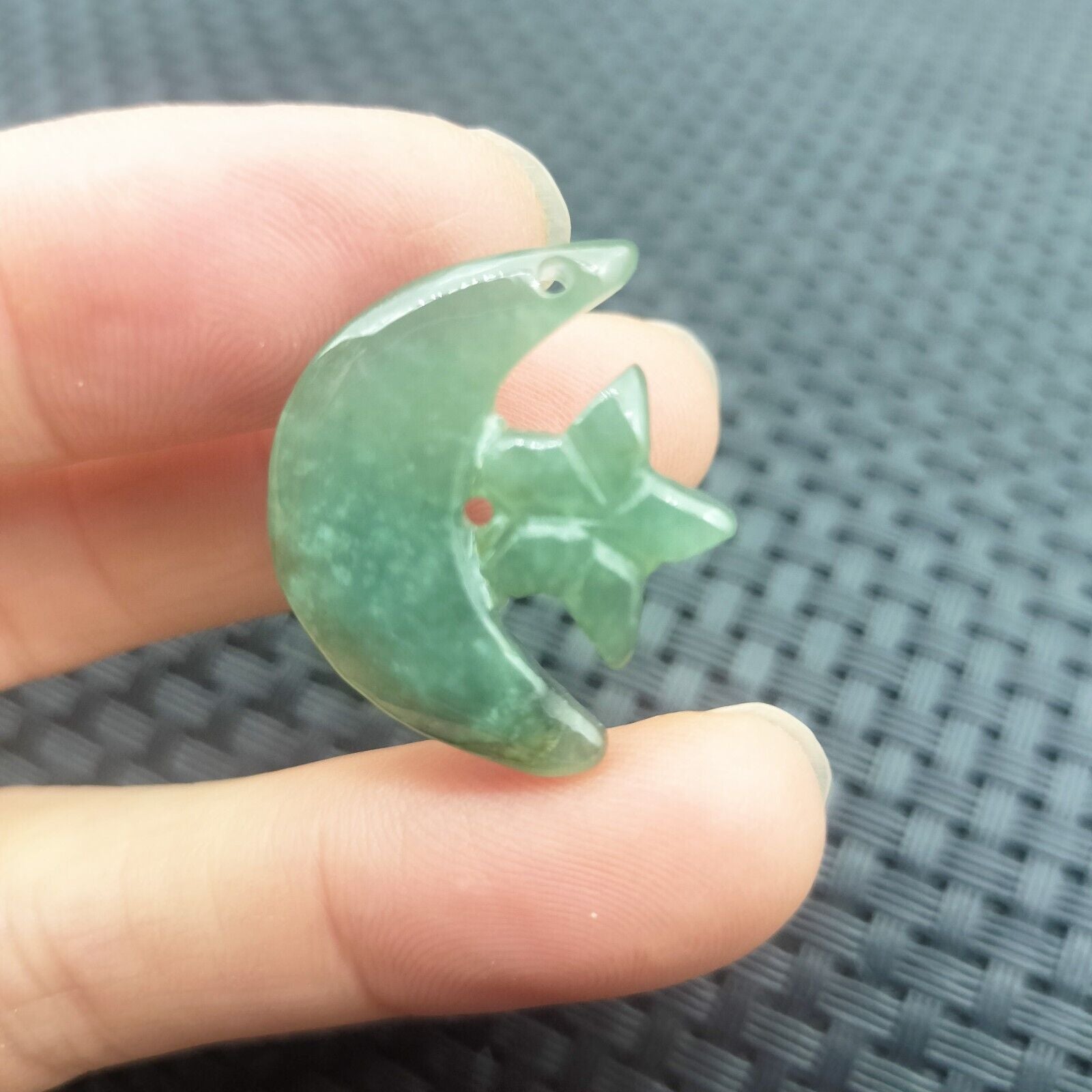 Certified Icy Green Natural Type A Jade Jadeite Carved Moon Star