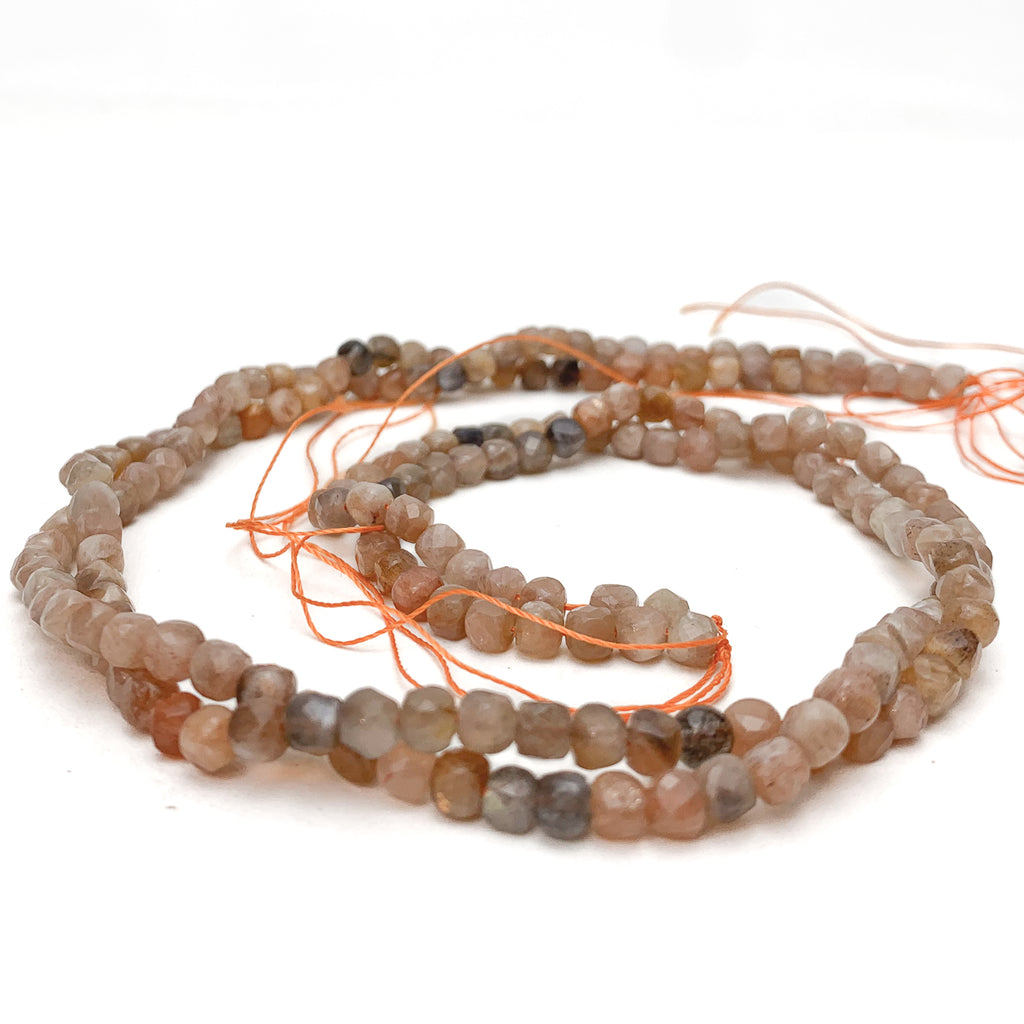 Moonstone Peach / Grey 4.5mm Faceted Cubes Bead Strand