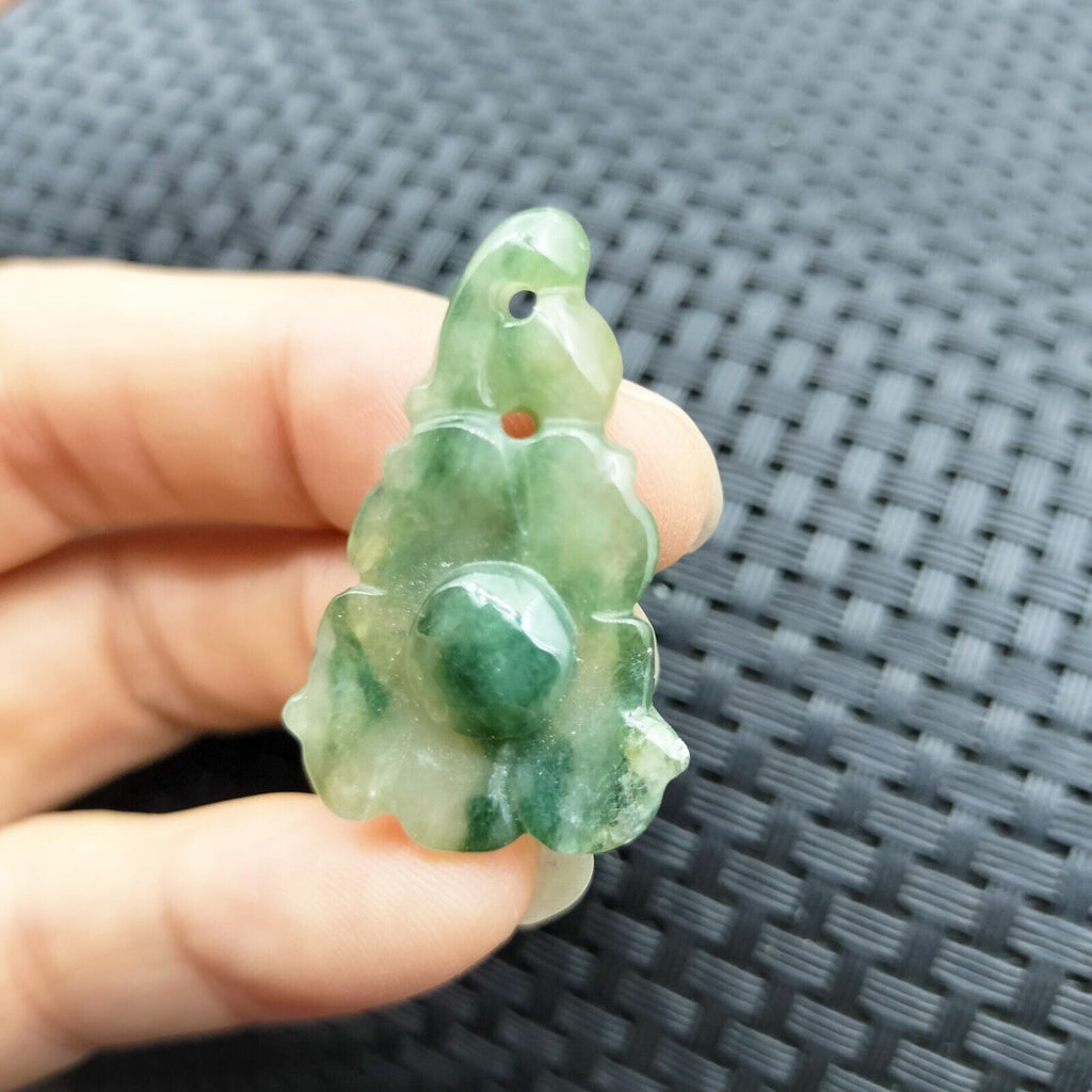 Certified Icy Green Natural Type A Jade Jadeite Carved Pendant Morning Glory Flower #4-1226