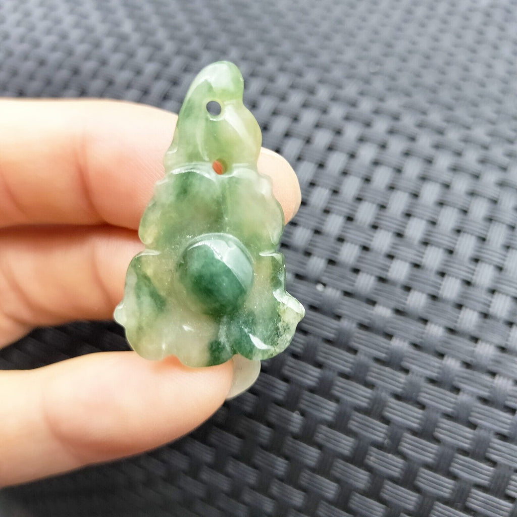 Certified Icy Green Natural Type A Jade Jadeite Carved Pendant Morning Glory Flower #4-1226