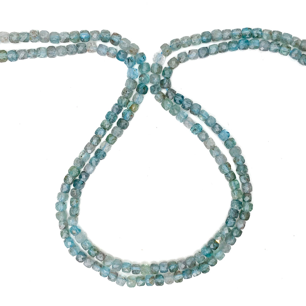 Moss Aquamarine 4mm Faceted Cubes Bead Strand
