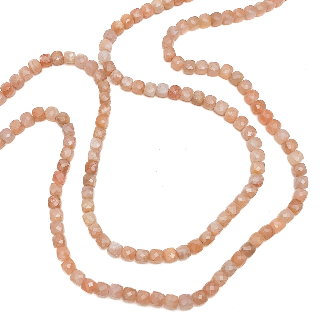 Peach Moonstone 4.5mm Faceted Cubes Bead Strand