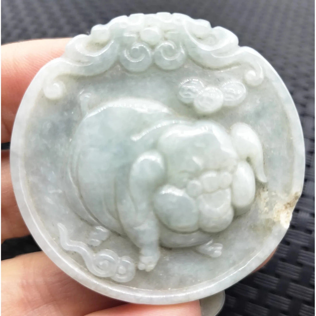 Certified Lavender Natural Type A Jade Jadeite Carved Pig Coin Pendant