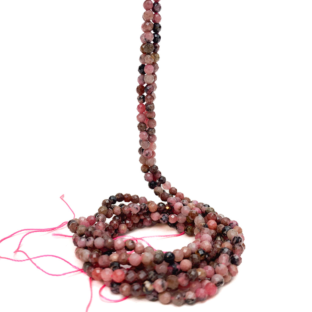 Rhodonite 3mm Faceted Rounds Bead Strand