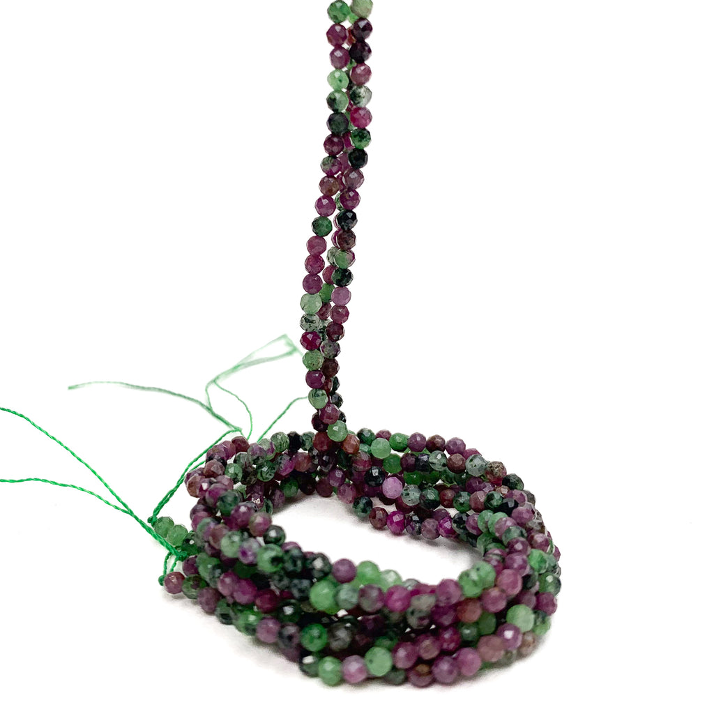 Ruby Zoisite 2.5mm Variegated Faceted Rounds Bead Strand