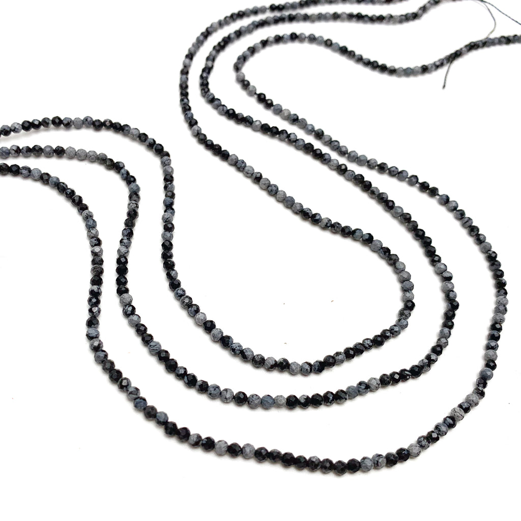 Snowflake Obsidian 2mm Faceted Rounds Bead Strand