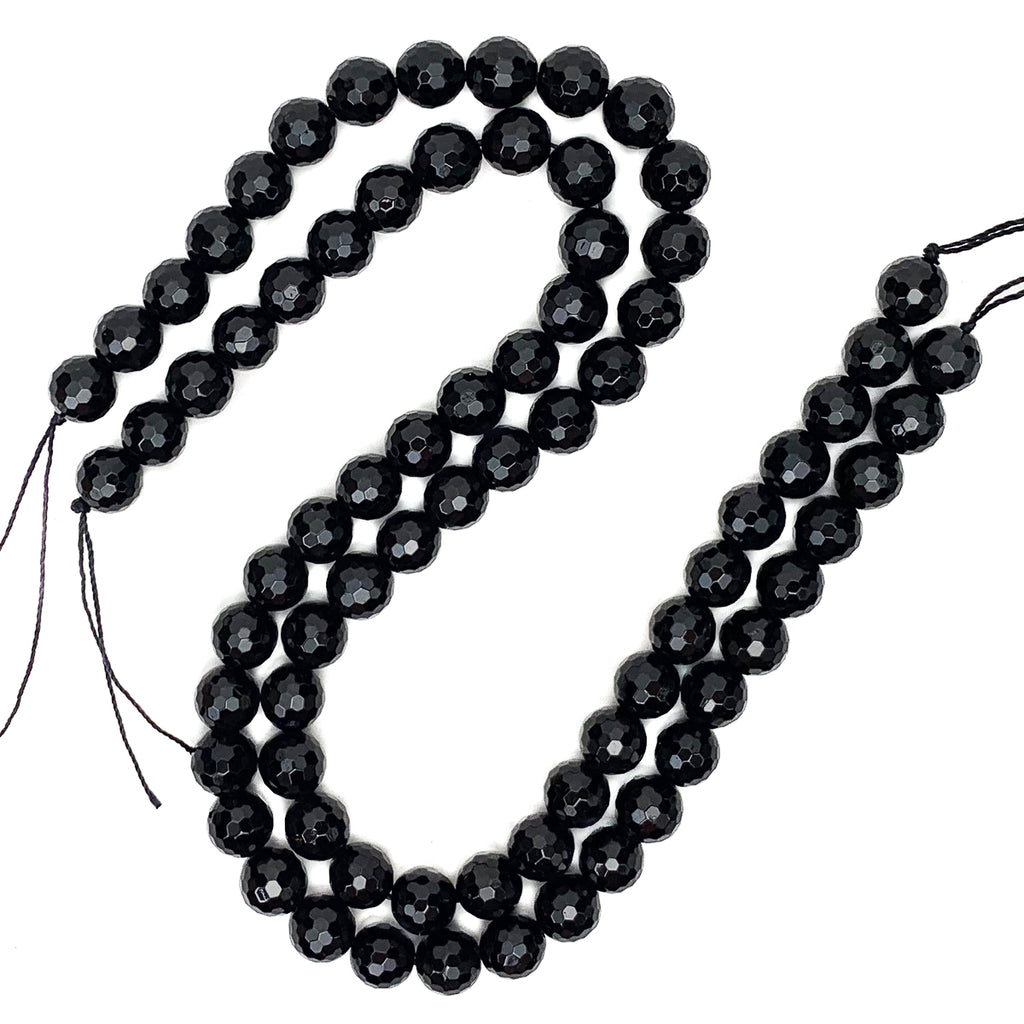 Black Spinel 10mm Faceted Rounds Bead Strand