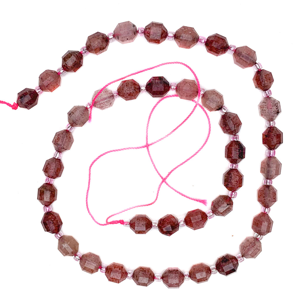 Strawberry Quartz 7mm Faceted Drums Bead Strand
