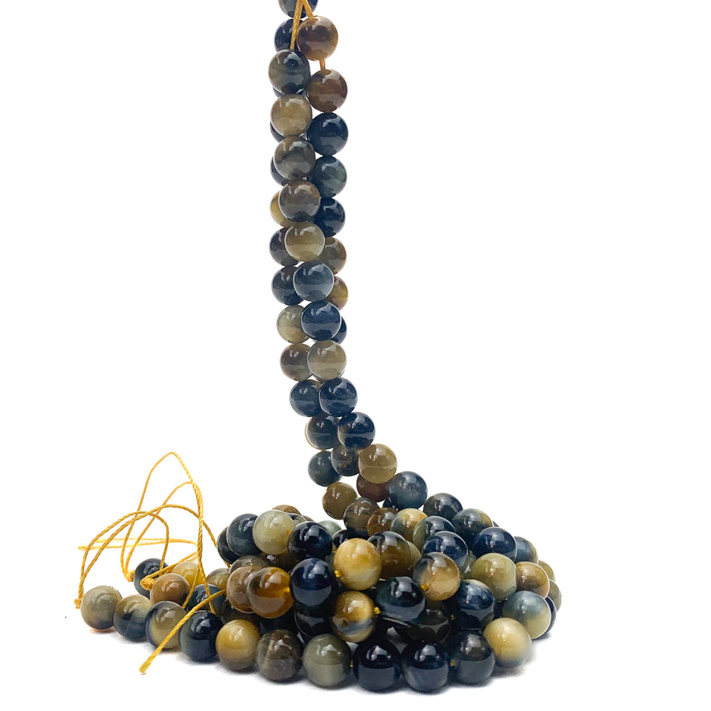 Tiger's Eye Blue / Golden  8mm Smooth Rounds Bead Strand