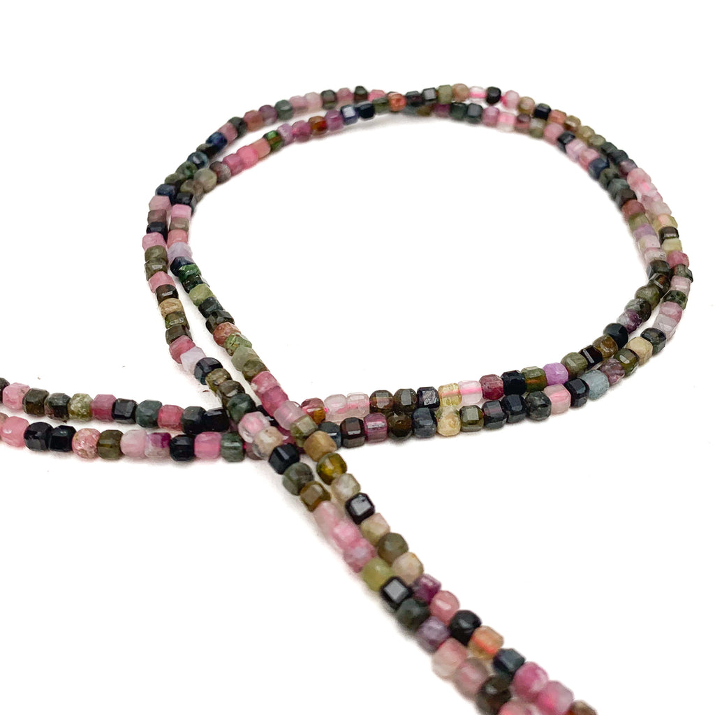 Watermelon Tourmaline 2.5mm Faceted Cubes Bead Strand