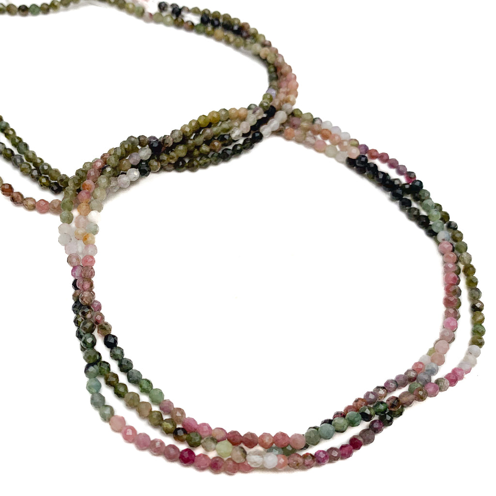 Watermelon Tourmaline 2mm Faceted Rounds Bead Strand