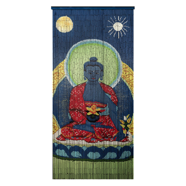 Bamboo Beaded Curtain Hand Painted - Blue Medicine Buddha