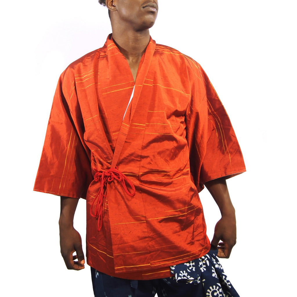 Vintage Brilliant Orange Silk Short  Length Kimono
