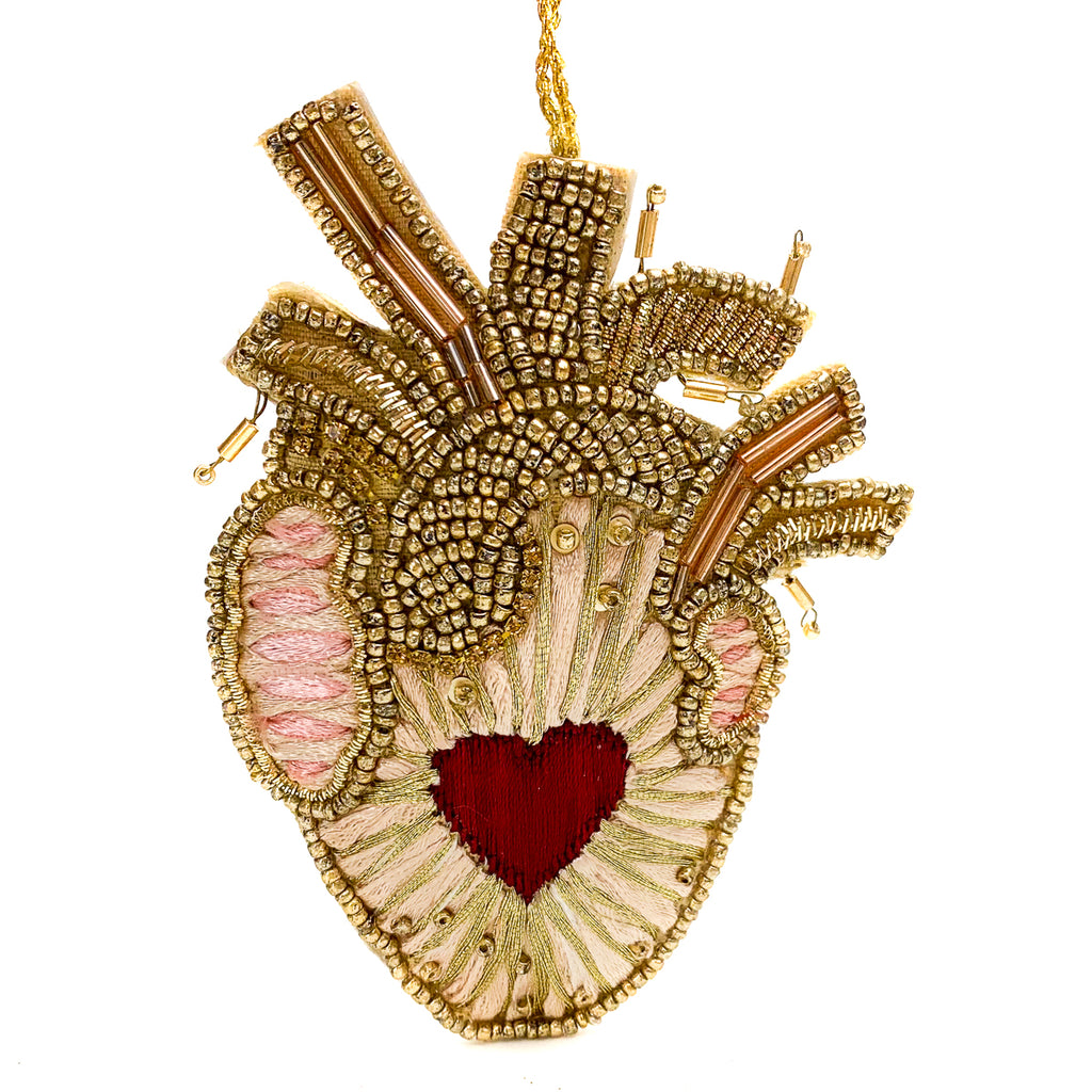 Embroidered & Beaded Anatomical Heart Ornament