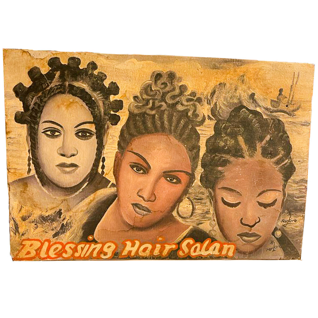 "Blessing Hair Salon" Hand-Painted African Barber Shop Sign #627