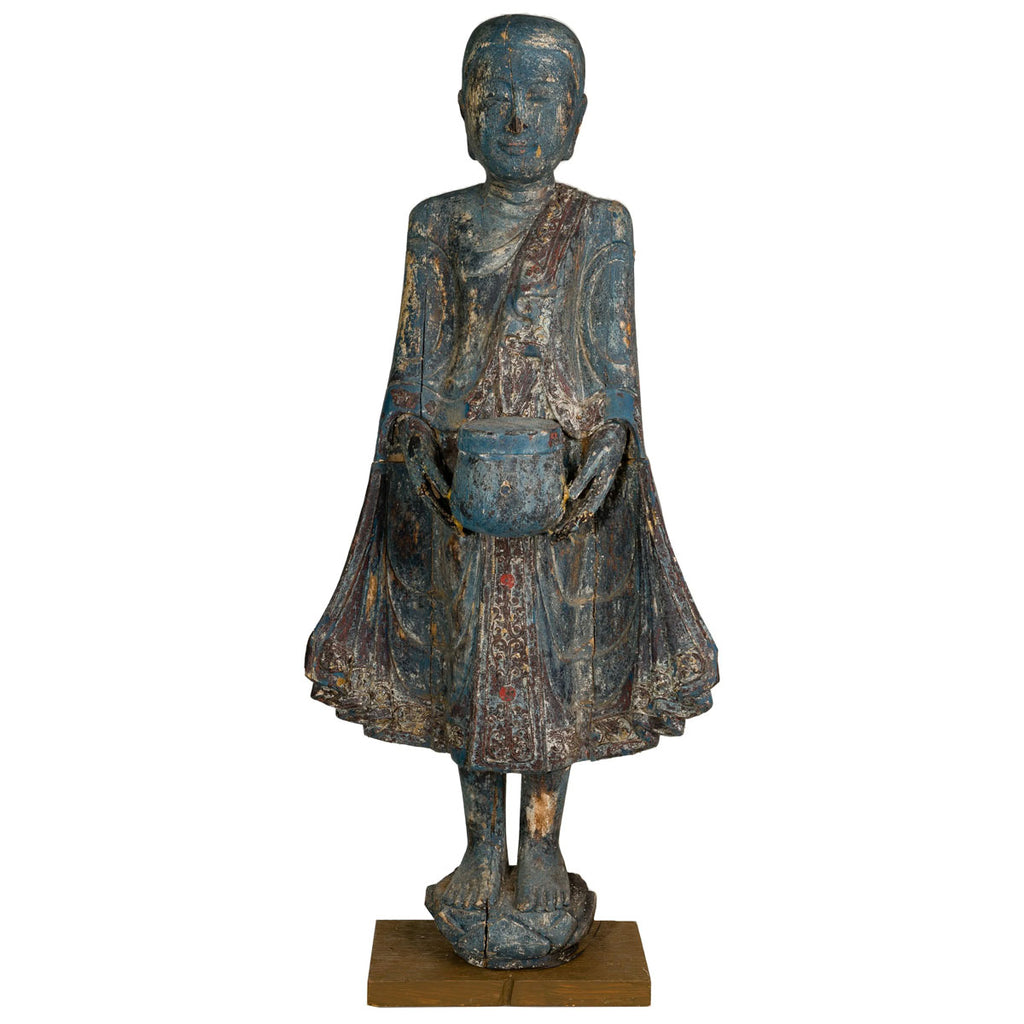 Buddhist Monk Sculpture Large, Burma ca Late 19th Early 20th Century