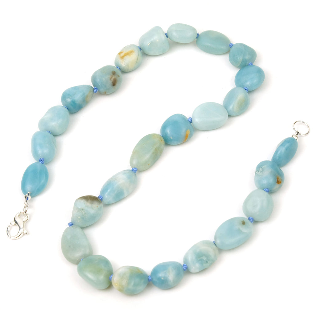 Amazonite Knotted Necklace with Sterling Silver Fancy Lobster Claw Clasp