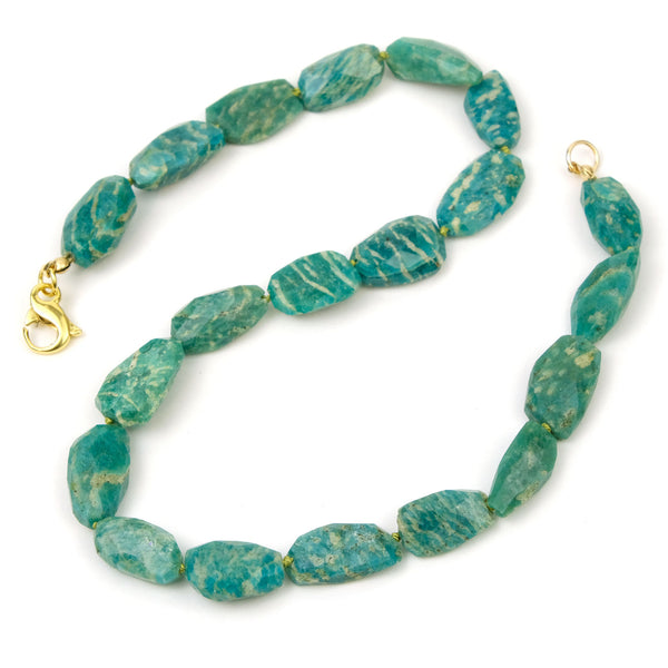 Amazonite Knotted Necklace with Gold Filled Fancy Lobster Claw Clasp