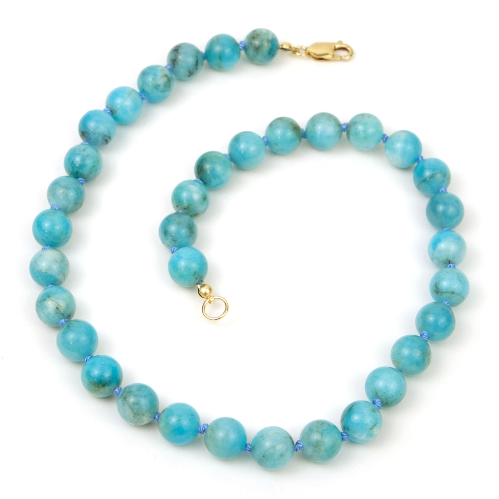 Amazonite Knotted Necklace with Gold Filled Lobster Claw Clasp