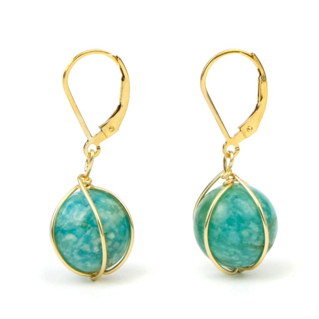 Amazonite Earrings with Gold Plated Latch Back