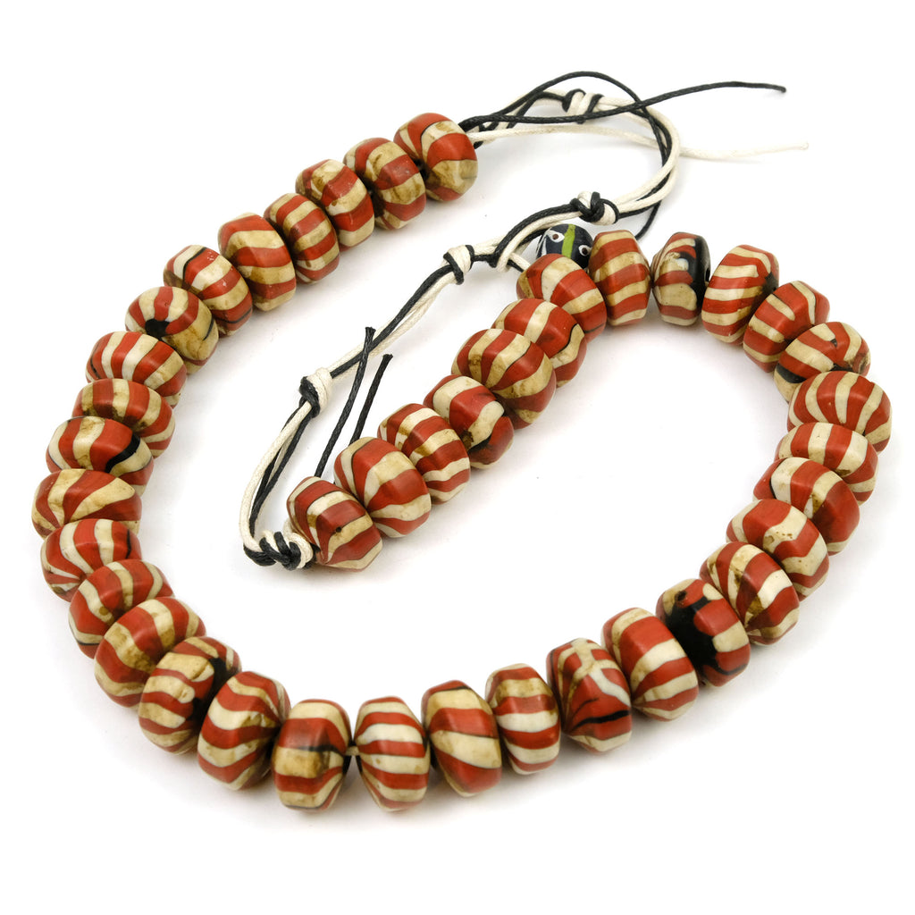 "Peppermint Rising Sun" Red Stripe Rondelle Glass Necklace/Strand or Loose