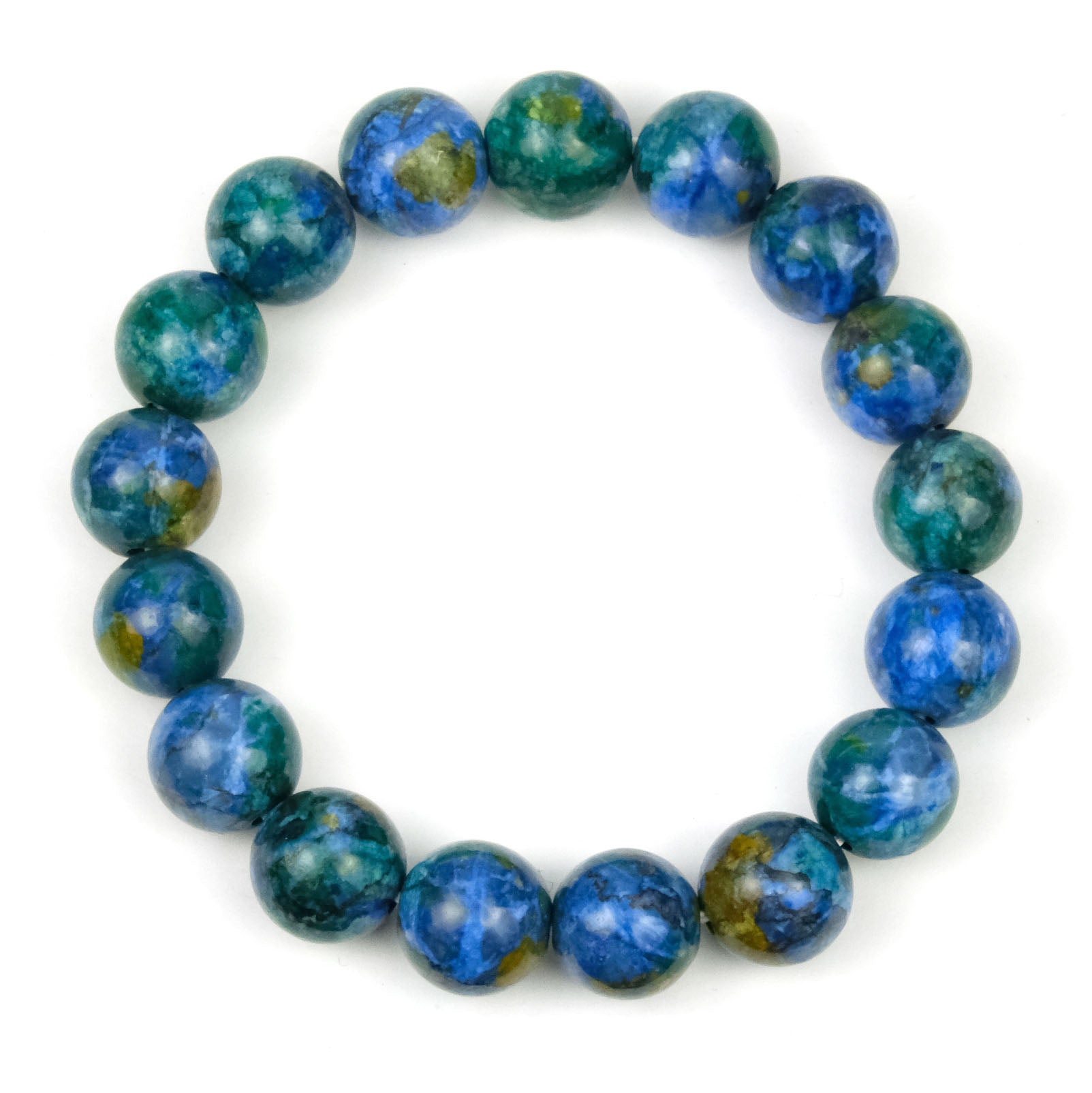 Natural Azurite Malachite 10mm Smooth Round Gemstone Beads Stretch Bracelet  - 21255