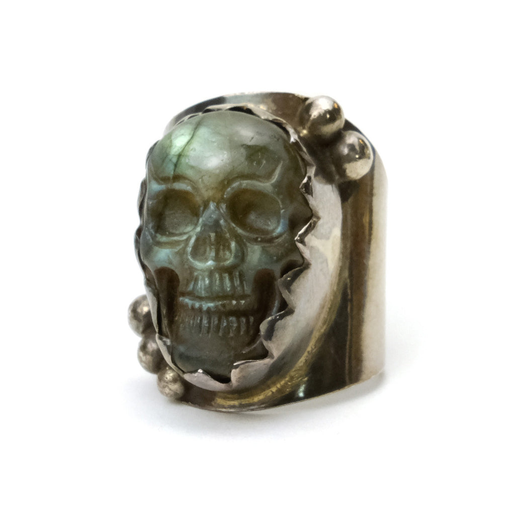 Labradorite Memento Mori Finely Carved Skull Cabochon in Sterling Silver 2