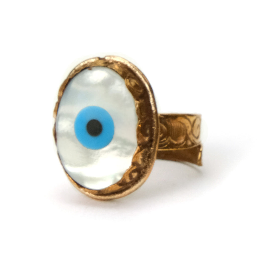 Evil Eye Mother of Pearl Adjustable Copper Ring # 35 - 2